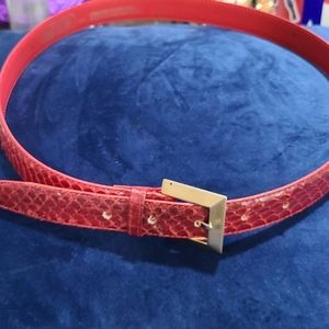 The Ritz Vintage 90s Authentic Red Snake Skin Gold Square Buckle Belt